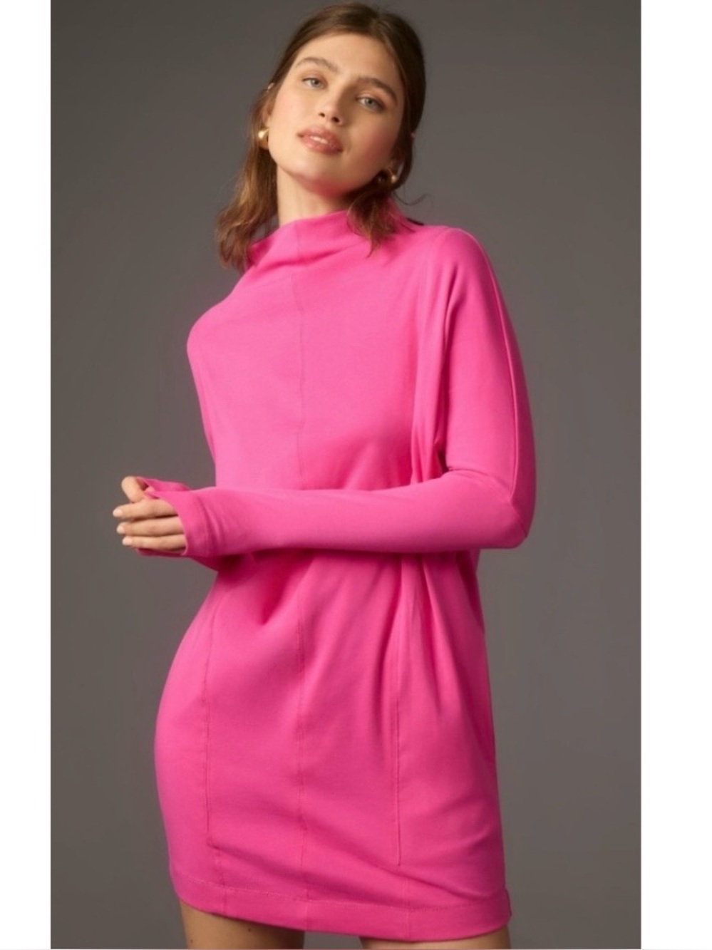 Anthropologie Daily Practice Pink High-Neck Dolman Long Sleeve Mini Dress LARGE